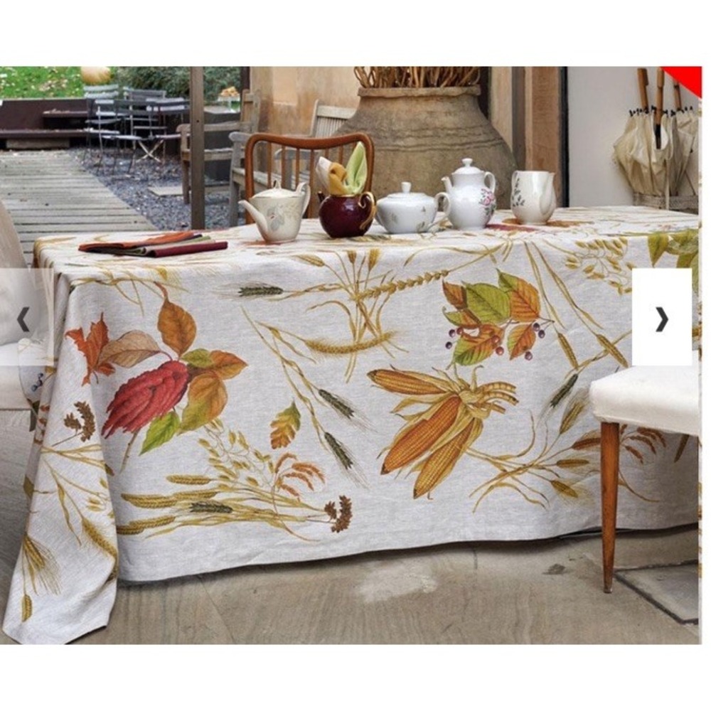 Tessitura Toscana Telerie Autumn Botanic  100% Linen Tablecloth 67" x 95" Italy